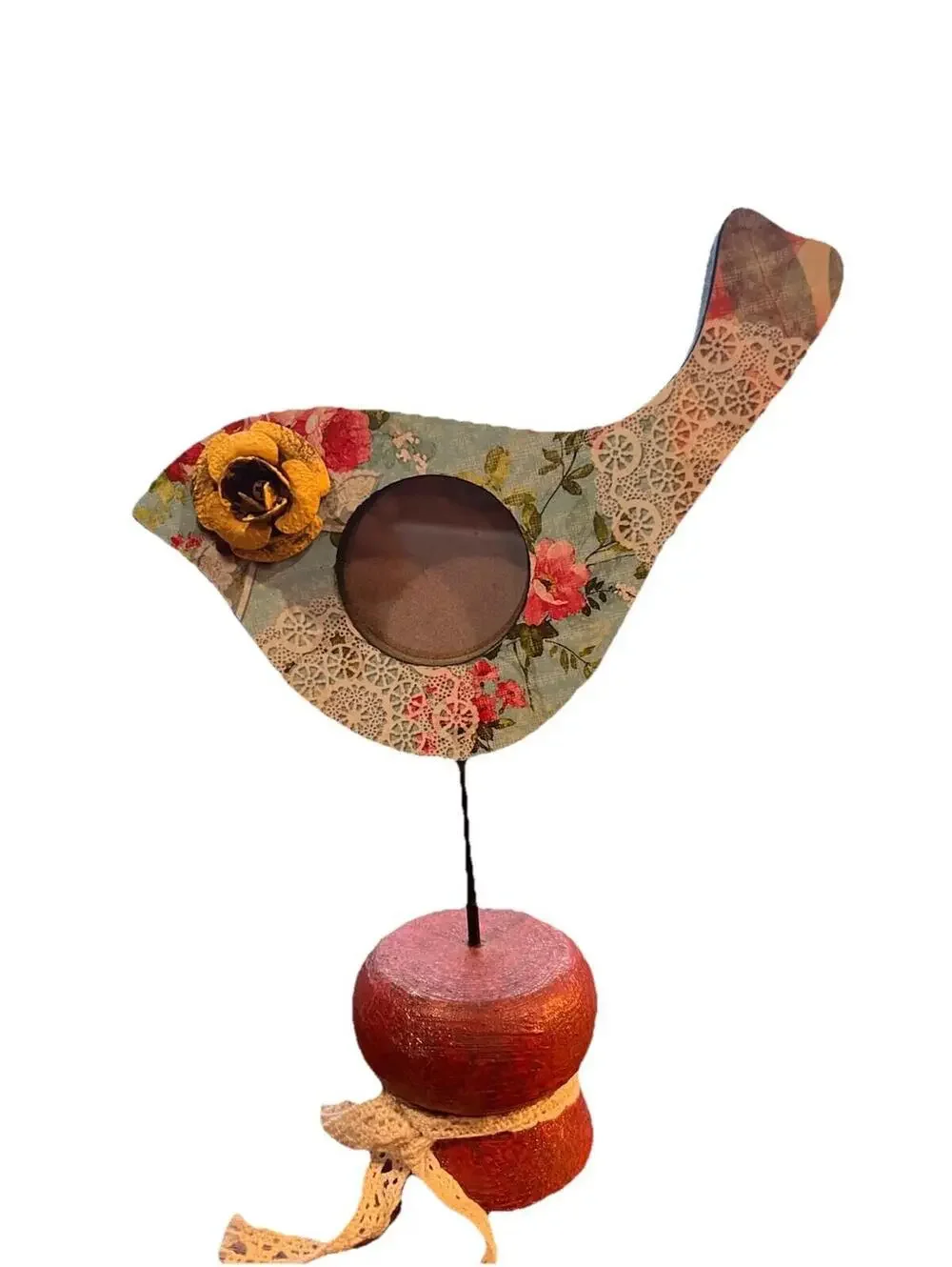 Shabby Chic Floral decoupage wooden bird photo frame vintage cottagecore